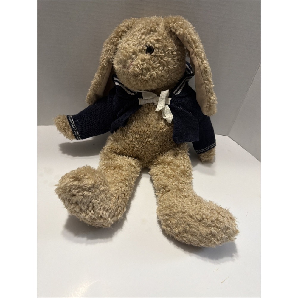Vintage 1991 Ty Inc Tan Curly Plush Bunny Rabbit Navy Blue Sailor Sweater 14"